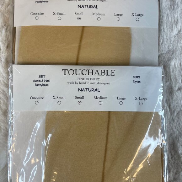 Vtg 2 Pairs Touchable Fine Hosiery Stockings-Ups For Women In Natural Sz Small - Picture 3 of 3